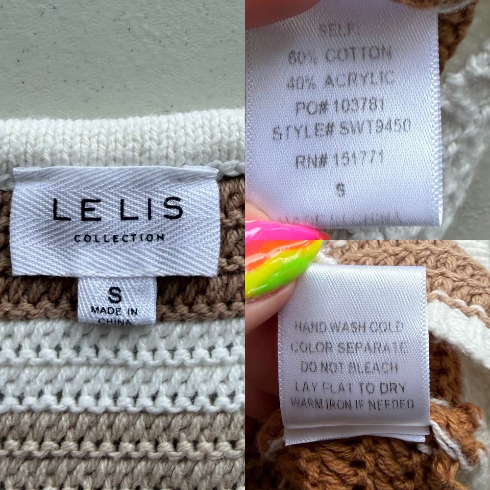 Le Lis Collection Women's S Tan Brown Abstract Stripe Crochet Knit Crop Tank Top - Picture 5 of 10